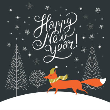 快樂新的一年卡與狐貍