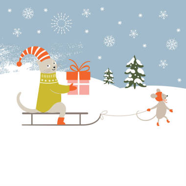 圣诞贺卡与可爱的小动物图片