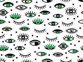 眼睛的无缝模式。在 80-90 年代风格的复古纹理。几何的睫毛背景。时尚的时髦孟菲斯风格。完美的壁纸、 图案填充、 web 页、 表面纹理、 纺织