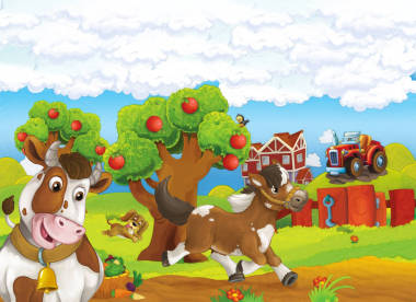 奔马和狗与站立牛