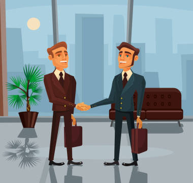 兩個(gè)商人人物握手。矢量平面卡通插畫