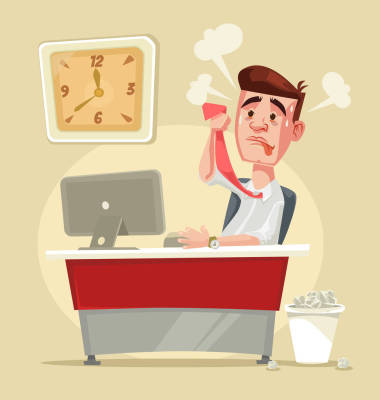 繁忙緊張的辦公室工作者字符。矢量平面卡通插畫