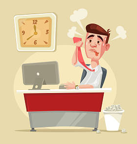 繁忙紧张的办公室工作者字符。矢量平面卡通插画