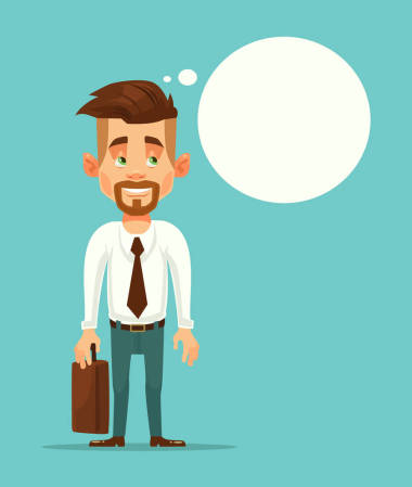 辦公室工作人員商人思維。講話泡泡。矢量平面卡通插畫