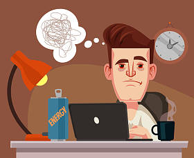 困办公室工人人性格。矢量平面卡通插画