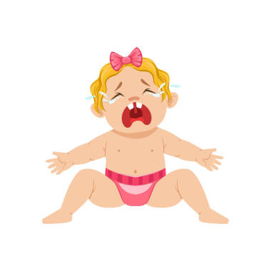小女嬰，她坐在尿布哭 Hesterically 與眼神中滿是的卡通插圖