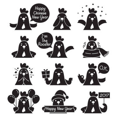 公雞圖釋單色的圖標(biāo)集