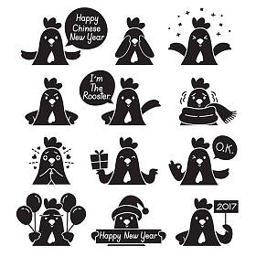 公鸡图释单色的图标集