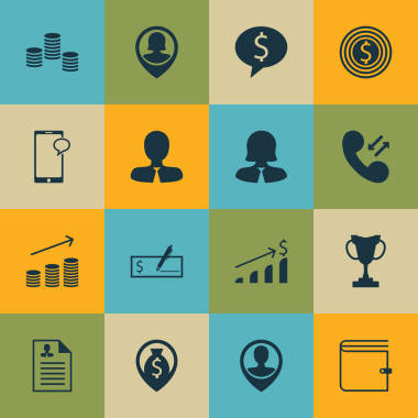 16 小时图标集。可用于 Web、 移动、 Ui 和数据图表设计。包括钱、 手机、 钱包等元素