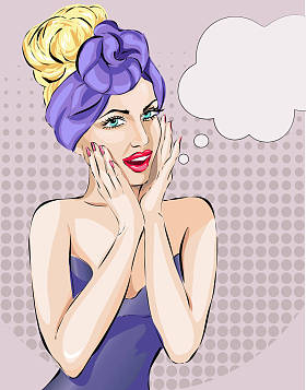 充满神奇针向上讲话泡泡的性感女人矢量