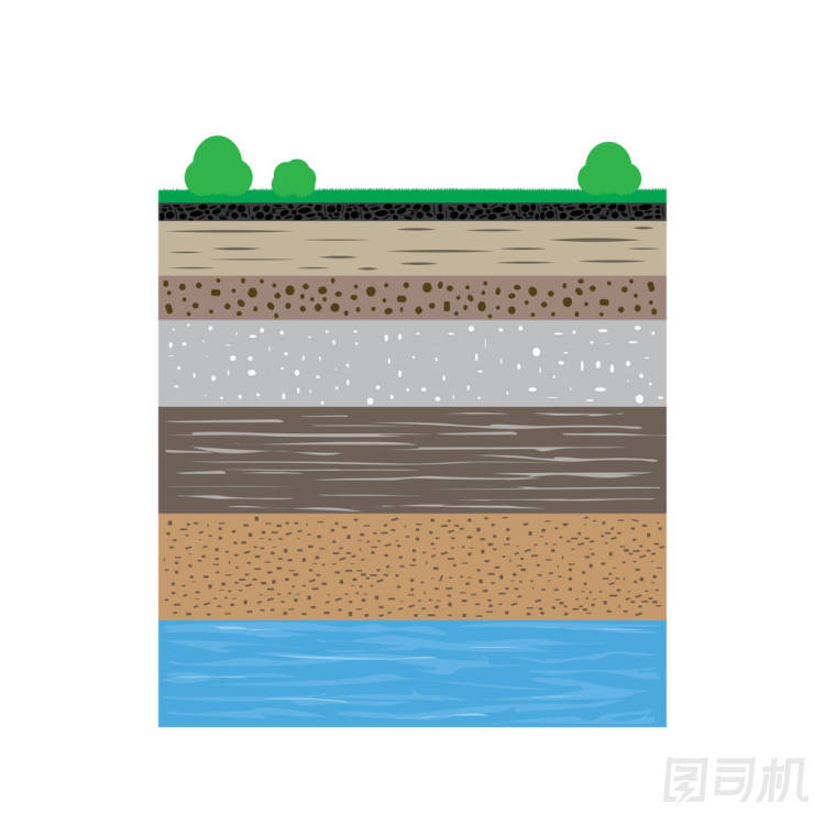 土壤剖面與草和灌木圖片