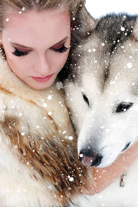 雪狼犬的年轻女子