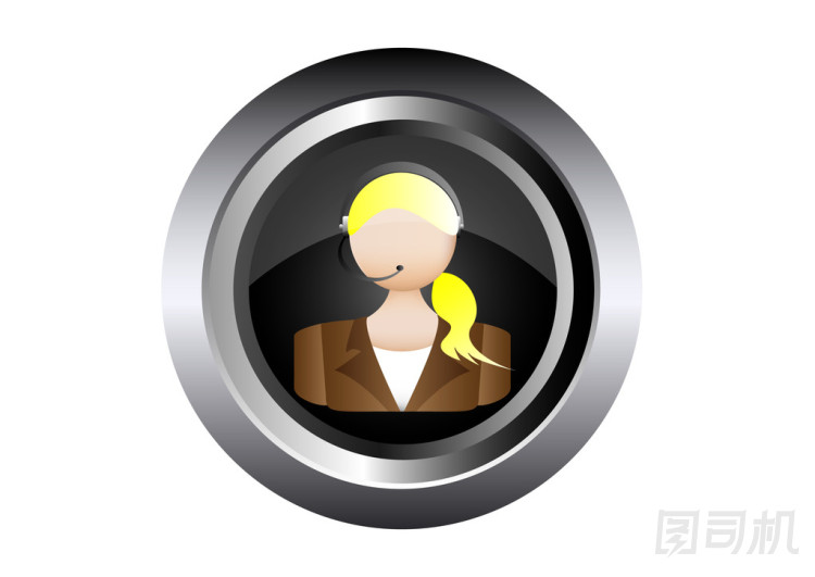 女性打電話給中心的女人電話操作員矢量插圖中黑色按鈕