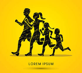 家庭中运行剪影图片