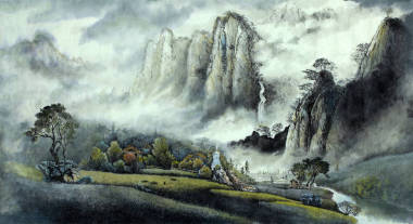 中國(guó)山水霧瀑布和山