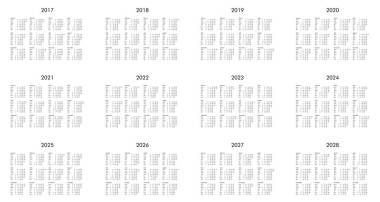 2017 到 2028 年的日歷