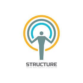 结构-矢量 logo 模板概念插画。人的性格抽象符号和圈子。人的图标。男人图符号。设计元素