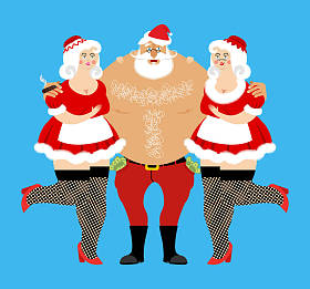 圣诞老人和性感的女孩。成人娱乐。脱衣舞娘