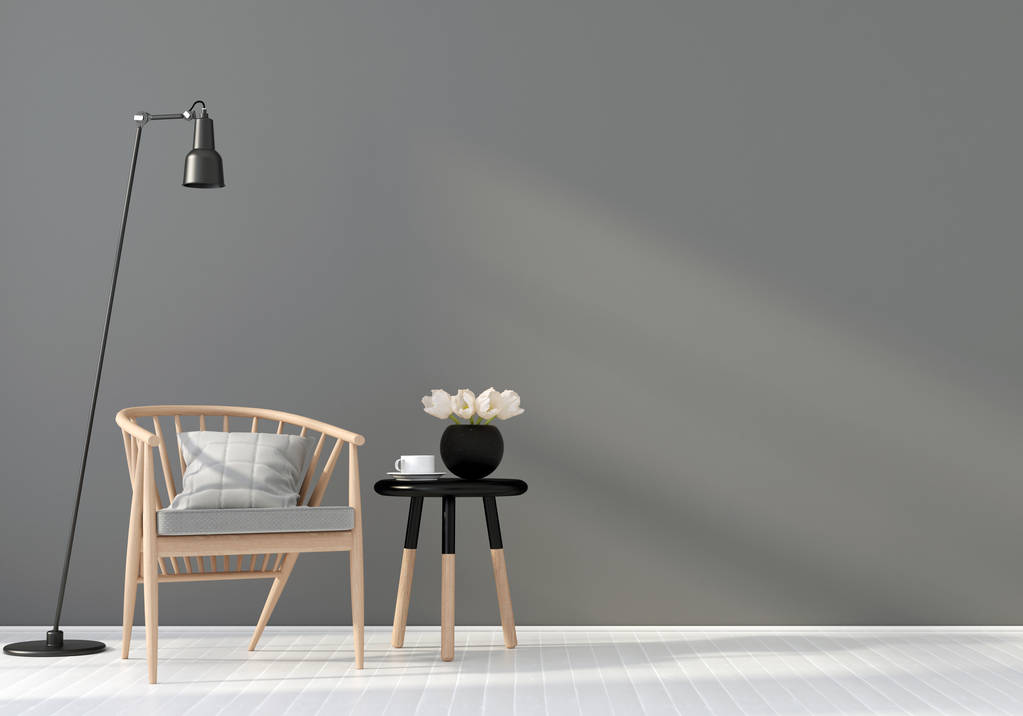 灰色的室内木制桌椅照片