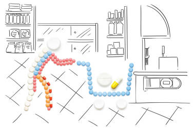 购物车里的毒品创意医学和保健概念由药丸药品在购物车粗略的