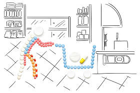 购物车里的毒品创意医学和保健概念由药丸药品在购物车粗略的