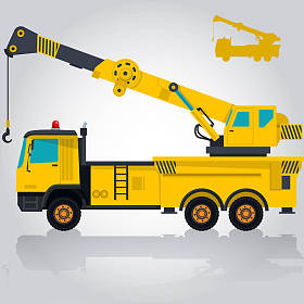 大黄色起重机吊钩和手臂。施工机械及地面工程