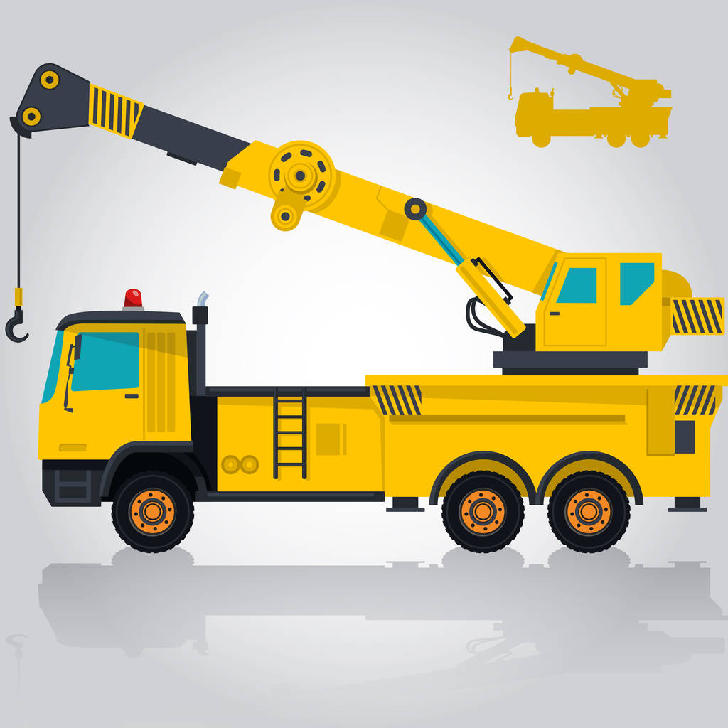 大黄色起重机吊钩和手臂。施工机械及地面工程