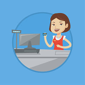 收银员结账时持有信用卡