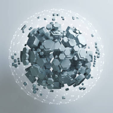 白色的六角棱柱的 3d 渲染。科幻背景。在空曠的空間抽象領(lǐng)域