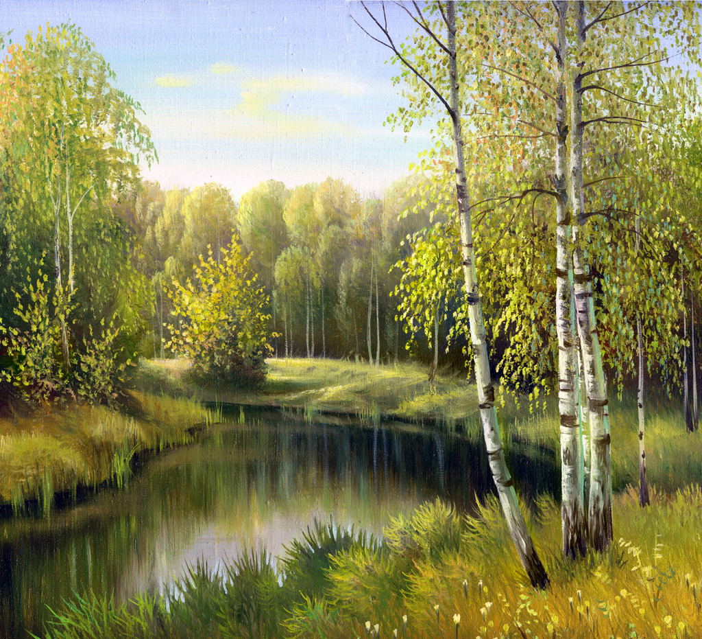 秋天风景，画布油照片