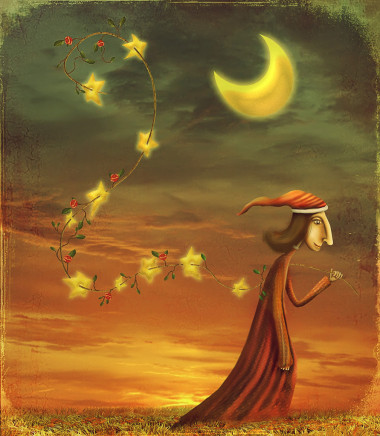 男孩收集星星图片