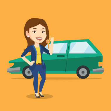 女人堅(jiān)持她的新車(chē)的鑰匙.圖片