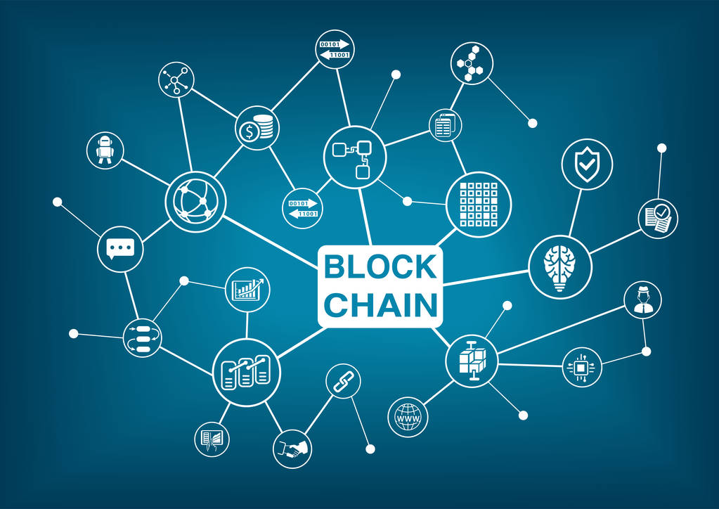 Blockchain 字与图标作为矢量图