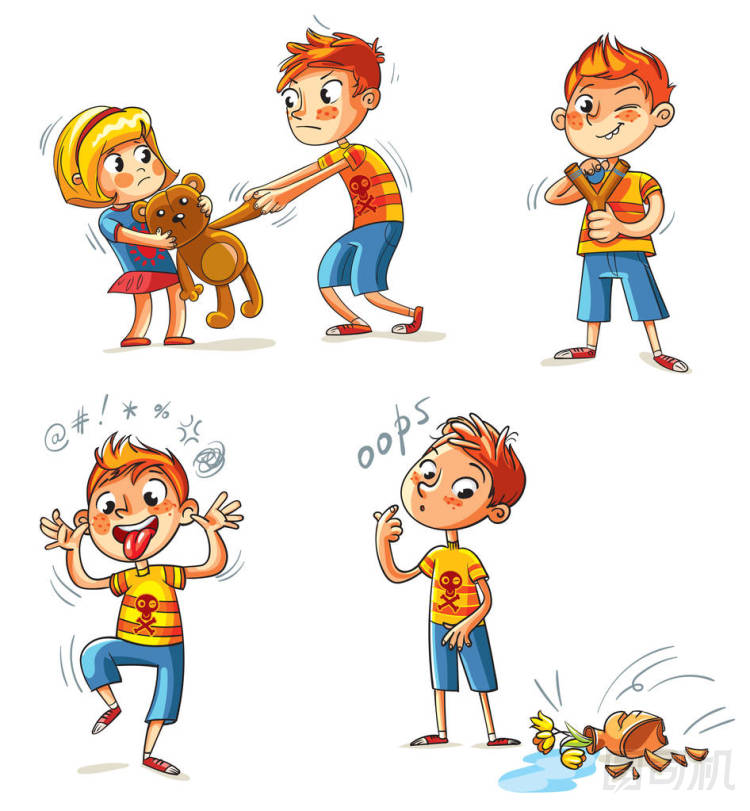 不好的行為。有趣的卡通人物圖片