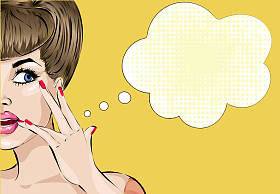 把与气泡，波普艺术的女孩画像，矢量插画风格神奇女侠钉