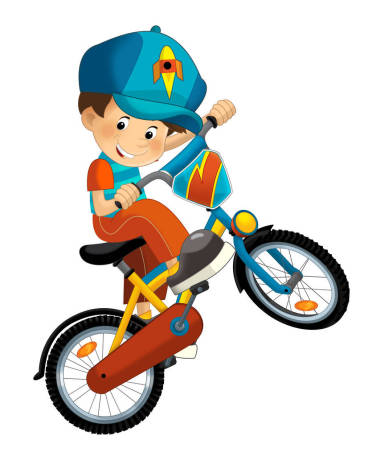 卡通男孩騎在自行車上圖片