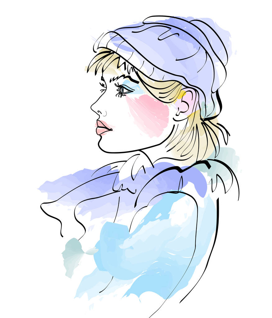 年轻女子在温暖的帽子图片