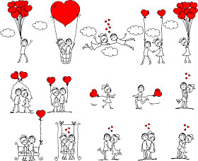 情人节涂鸦男孩和女孩、 矢量