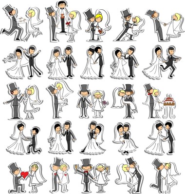 婚礼图片、 新娘和新郎在向量的爱，一套