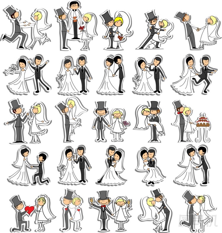 婚禮圖片、 新娘和新郎在向量的愛，一套