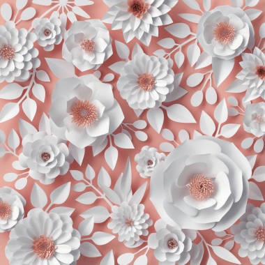 3d 渲染，數(shù)碼插畫(huà)，紅色粉紅色的紙花、 新娘花背景，婚禮卡