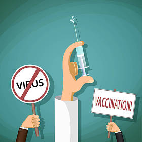 医生抱着一支注射器注射照片