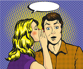男人和女人耳语波普艺术矢量图