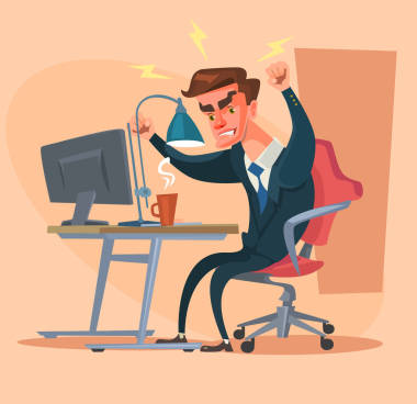 愤怒的上班族性格。辛苦了矢量平面卡通画