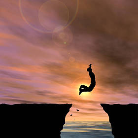 跳跃的商人剪影的插图图片