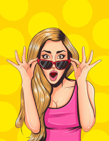 波普艺术古董广告海报。迷惑的漂亮小女孩