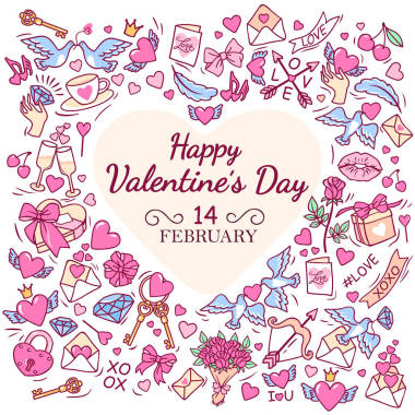 與心臟周圍的浪漫符號賀卡