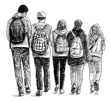 手繪的學校里的朋友