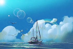 在夏天的天空海帆船照片