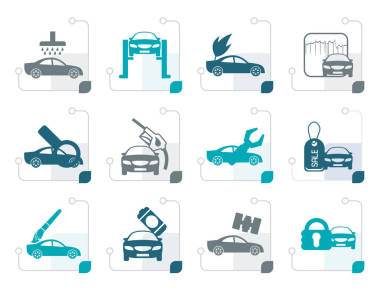 程式化的汽車和汽車服務(wù)圖標(biāo)圖片